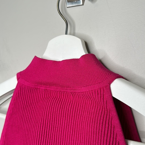 Aritzia Babaton Hot Pink Sculpt Knit Mockneck Halter Crop Top - Picture 9 of 14